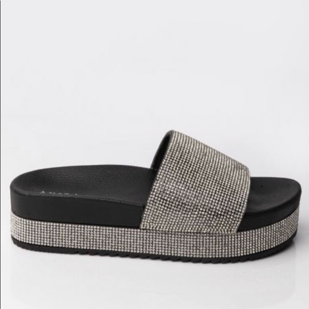 Rhinestone studded slides/platforms